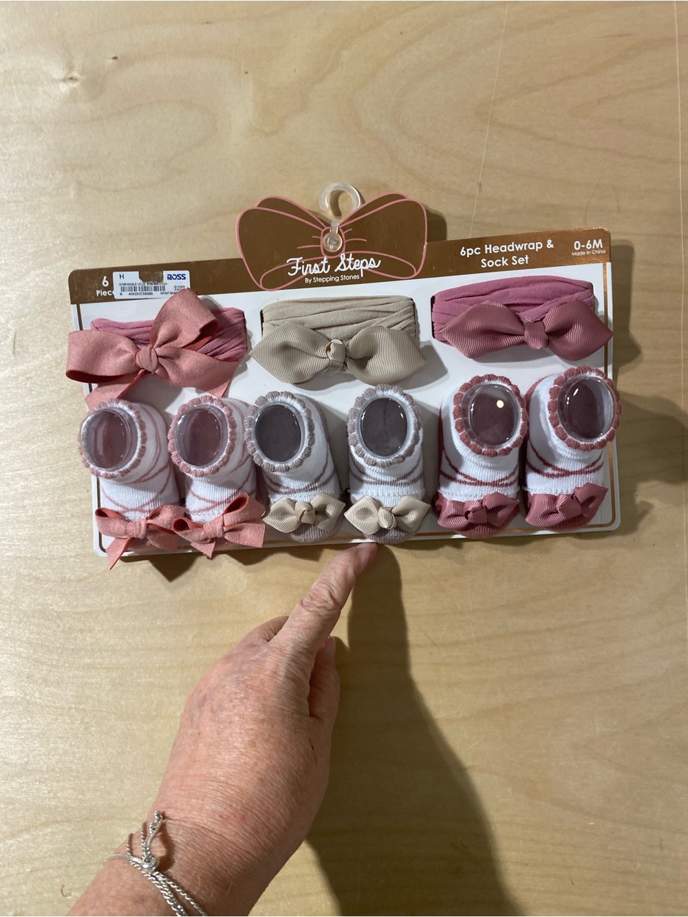 First Steps by Stepping Stone Pink & Cream Headwrap and Sock Set - 6pc 0-6M (W)